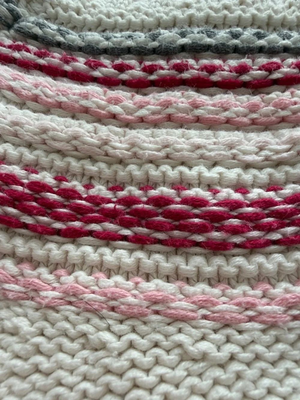 GAP Cream Knit Sweater with Pink and Gray Stripe Yoke - Picture 3 of 7